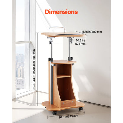 VEVOR Podium Stand 1100 mm Wooden Lectern with Wheels Storage Height Adjustable