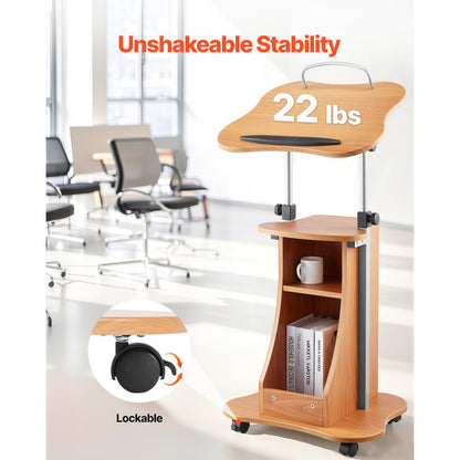 VEVOR Podium Stand 1100 mm Wooden Lectern with Wheels Storage Height Adjustable
