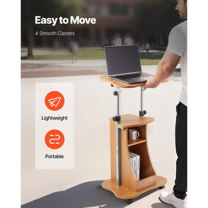VEVOR Podium Stand 1100 mm Wooden Lectern with Wheels Storage Height Adjustable