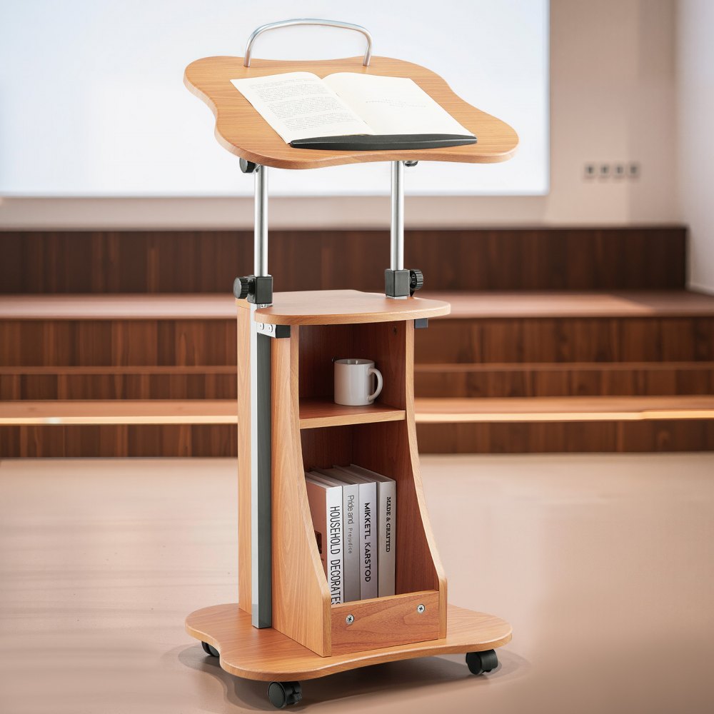 VEVOR Podium Stand 1100 mm Wooden Lectern with Wheels Storage Height Adjustable