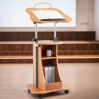 VEVOR Podium Stand 1100 mm Wooden Lectern with Wheels Storage Height Adjustable