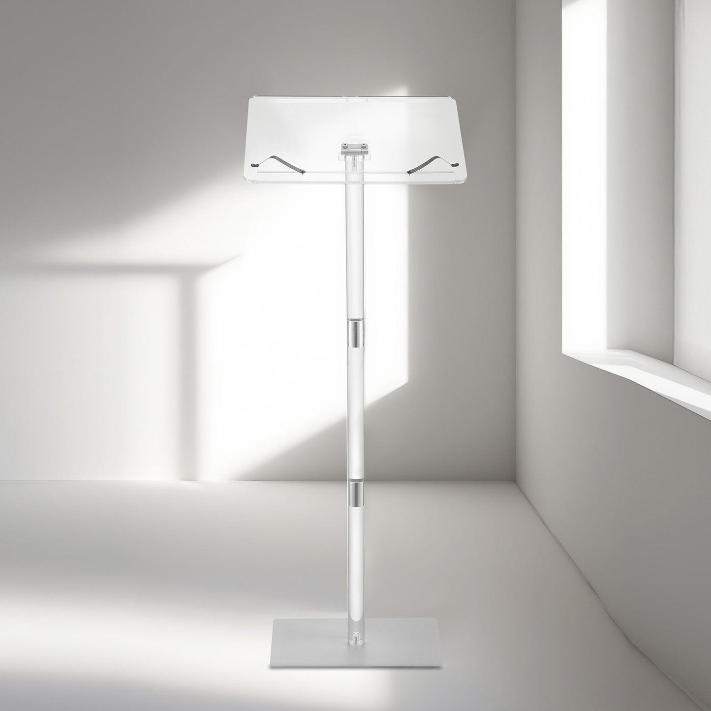 Podium Stand, 1100 mm Acrylic Lectern, Portable Laptop Desk with Wide Reading Surface, Book Clips, Adjustable Angle, Floor-Standing, for Classroom, Wedding, Conference, Lecture and Concert