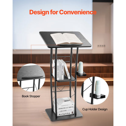 Podium Stand 1180 mm Curved Metal Lectern Storage Shelf Classroom Wedding