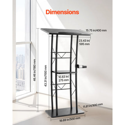 Podium Stand 1180 mm Curved Metal Lectern Storage Shelf Classroom Wedding