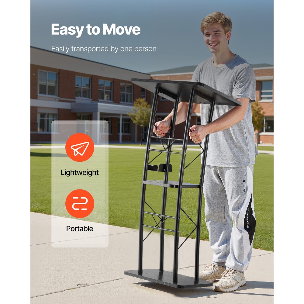 Podium Stand 1180 mm Curved Metal Lectern Storage Shelf Classroom Wedding