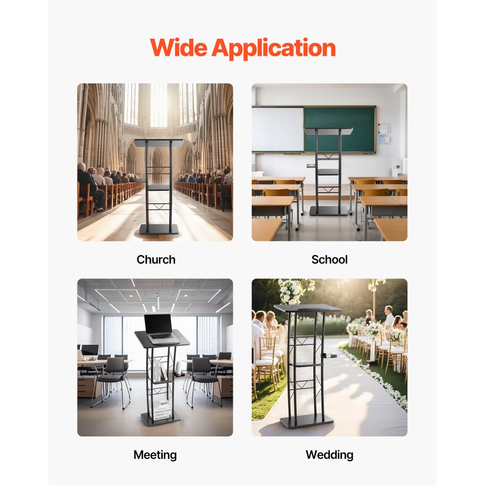 Podium Stand 1180 mm Curved Metal Lectern Storage Shelf Classroom Wedding