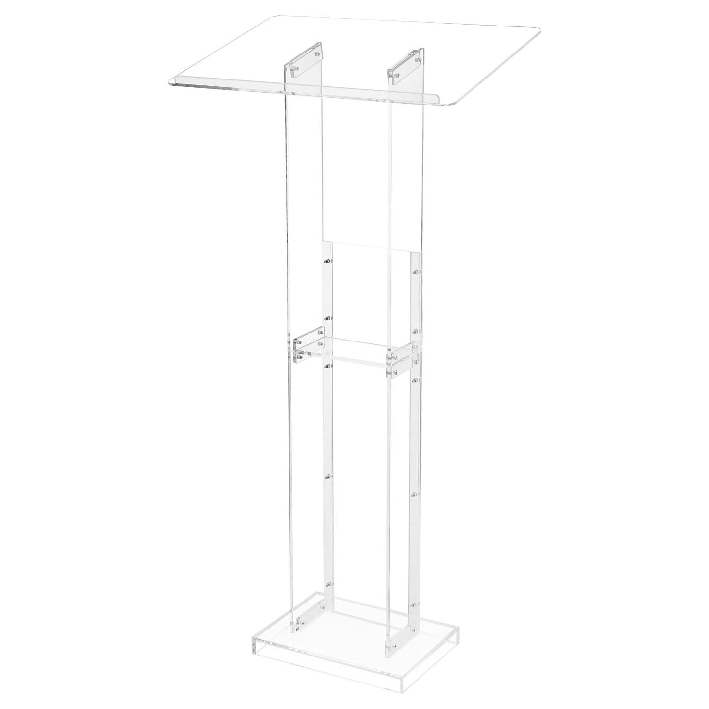 Podium Stand, 1265 mm Acrylic Lectern, Portable Laptop Desk with Wide Reading Surface and Storage Shelf, Book Stopper, Floor-Standing, for Classroom, Wedding, Conference, Lecture and Concert