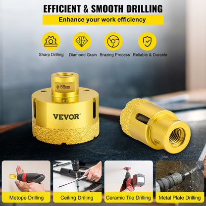 VEVOR Diamond Drill Bits 4PCS Diamond Hole Saw 25/35/50/68mm Tile Hole Saw Kit Vacuum