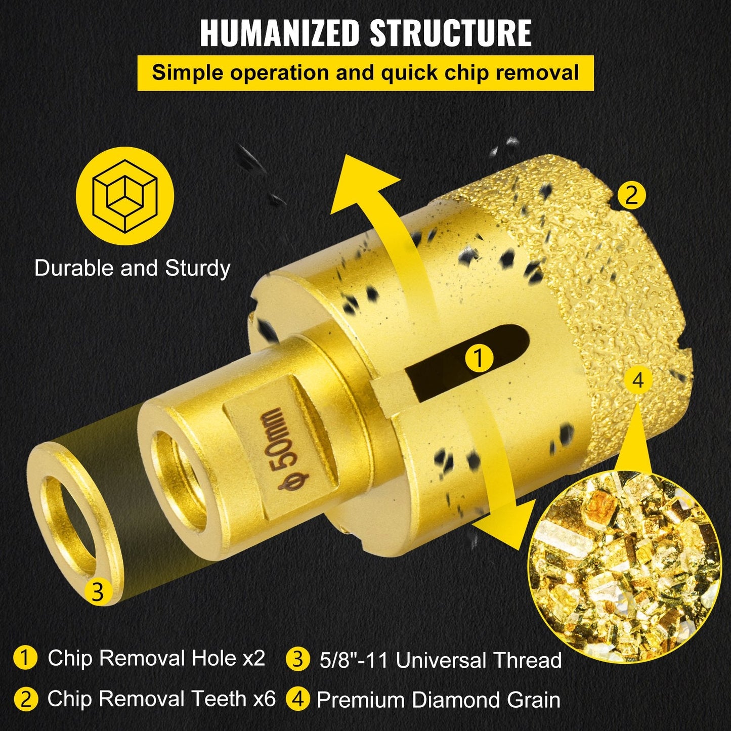 Diamond Hole Saw Kit - 4PCS, 0.025/0.035/0.05/0.068m for Tile & Stone