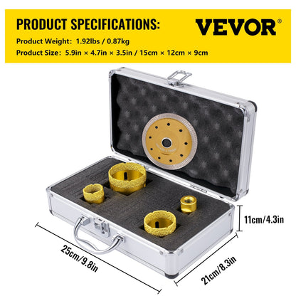 Diamond Hole Saw Kit - 4PCS, 0.025/0.035/0.05/0.068m for Tile & Stone