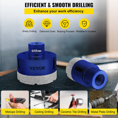 VEVOR Diamond Drill Bits 4PCS Diamond Hole Saw 35/40/50/68mm Tile Hole Saw Kit Vacuum