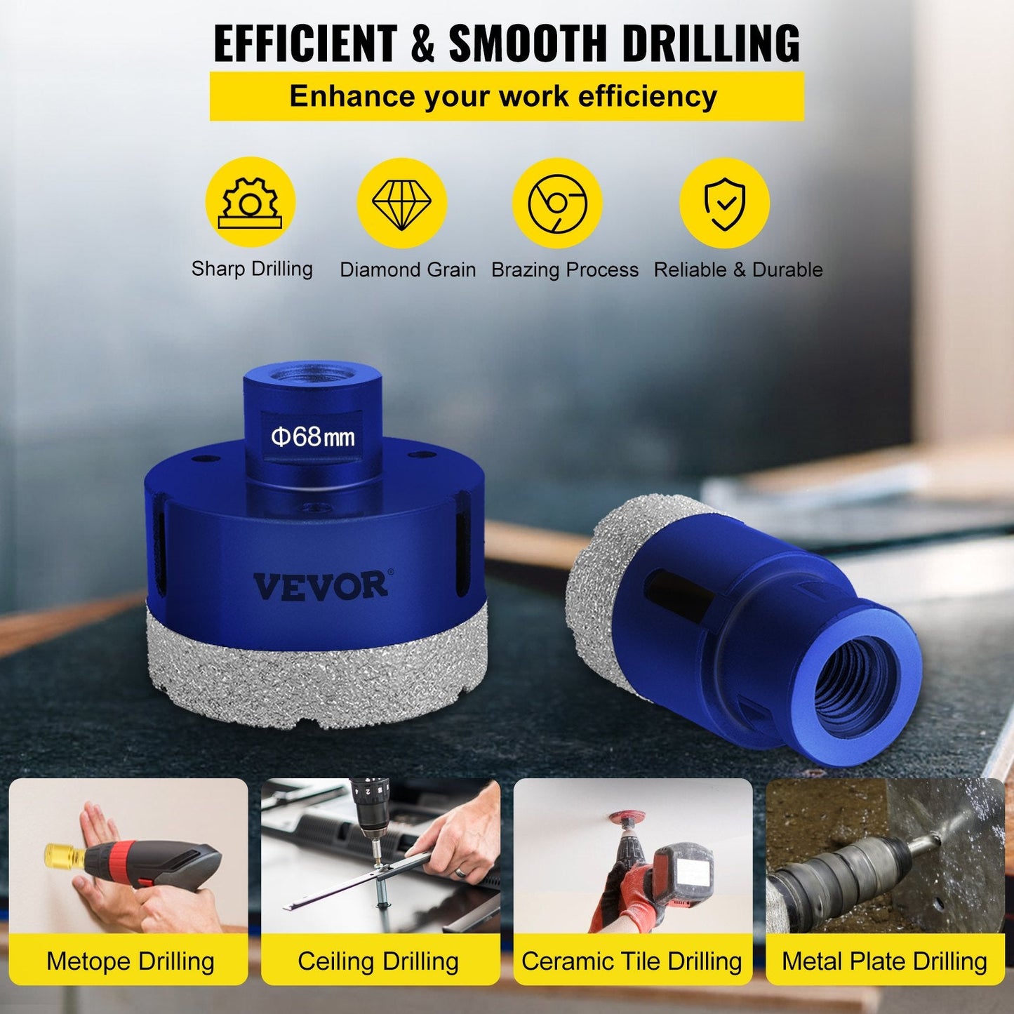 Diamond Hole Saw Kit: 4-Piece Set for Tile, Ceramic, Marble, and Stone Drilling