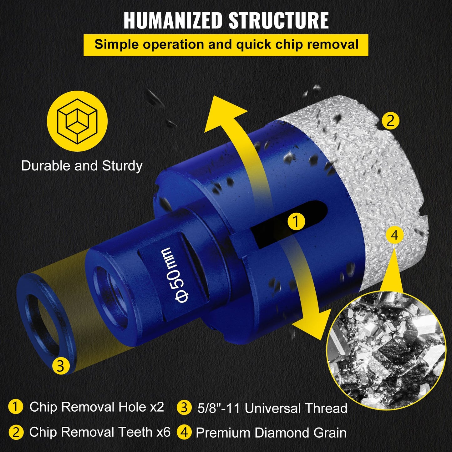 VEVOR Diamond Drill Bits 4PCS Diamond Hole Saw 35/40/50/68mm Tile Hole Saw Kit Vacuum
