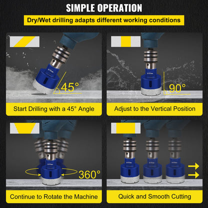 VEVOR Diamond Drill Bits 4PCS Diamond Hole Saw 35/40/50/68mm Tile Hole Saw Kit Vacuum