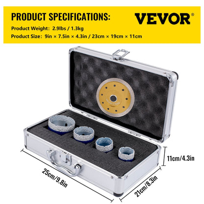 Diamond Hole Saw Kit: 4-Piece Set for Tile, Ceramic, Marble, and Stone Drilling