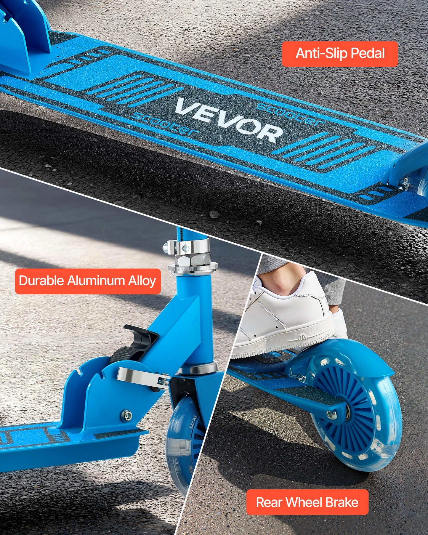 Kick Scooter for Kids Ages 3+, 2-Wheel Toddler Scooter with Light-Up Wheels, Adjustable Height Handlebar, Wide Anti-Slip Deck, Foldable Lightweight Frame for Boys and Girls up to 49.9 kg, Blue