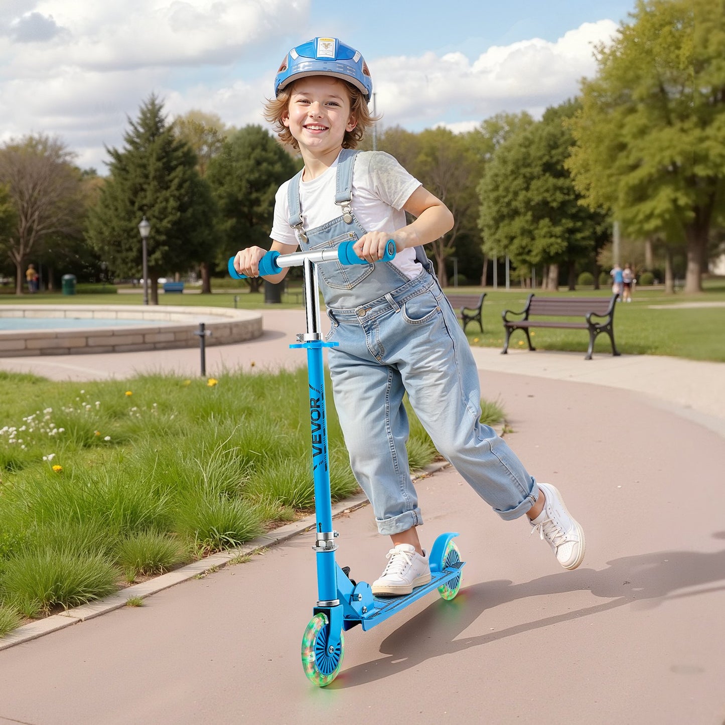 Kick Scooter for Kids Ages 3+, 2-Wheel Toddler Scooter with Light-Up Wheels, Adjustable Height Handlebar, Wide Anti-Slip Deck, Foldable Lightweight Frame for Boys and Girls up to 49.9 kg, Blue