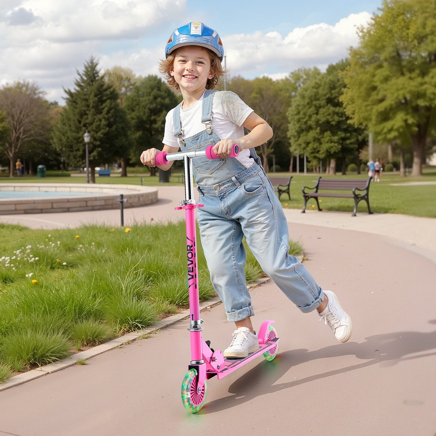 Kick Scooter for Kids Ages 3+, 2-Wheel Toddler Scooter with Light-Up Wheels, Adjustable Height Handlebar, Wide Anti-Slip Deck, Foldable Lightweight Frame for Boys and Girls up to 49.9 kg, Pink