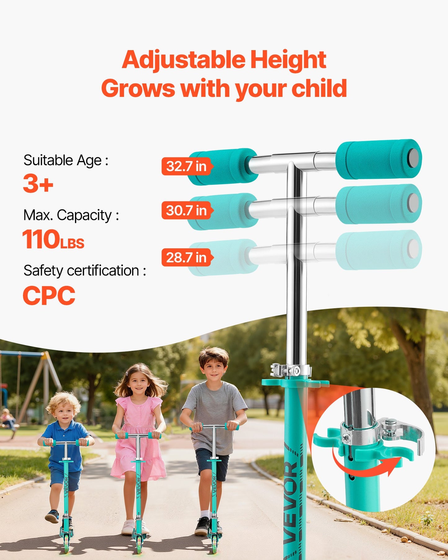 Kick Scooter for Kids Ages 3+, 2-Wheel Toddler Scooter with Light-Up Wheels, Adjustable Height Handlebar, Wide Anti-Slip Deck, Foldable Lightweight Frame for Boys and Girls up to 49.9 kg, Green