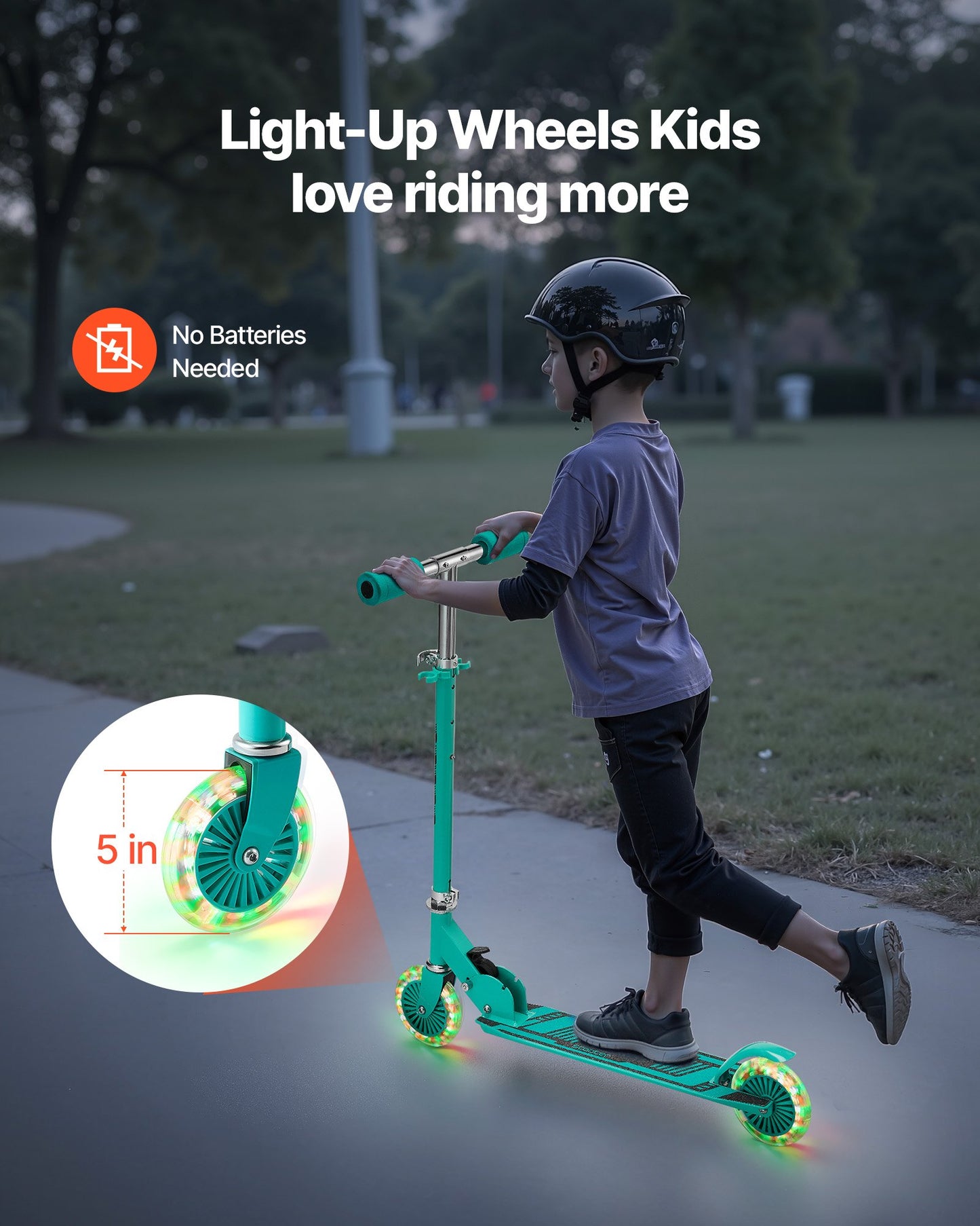 Kick Scooter for Kids Ages 3+, 2-Wheel Toddler Scooter with Light-Up Wheels, Adjustable Height Handlebar, Wide Anti-Slip Deck, Foldable Lightweight Frame for Boys and Girls up to 49.9 kg, Green