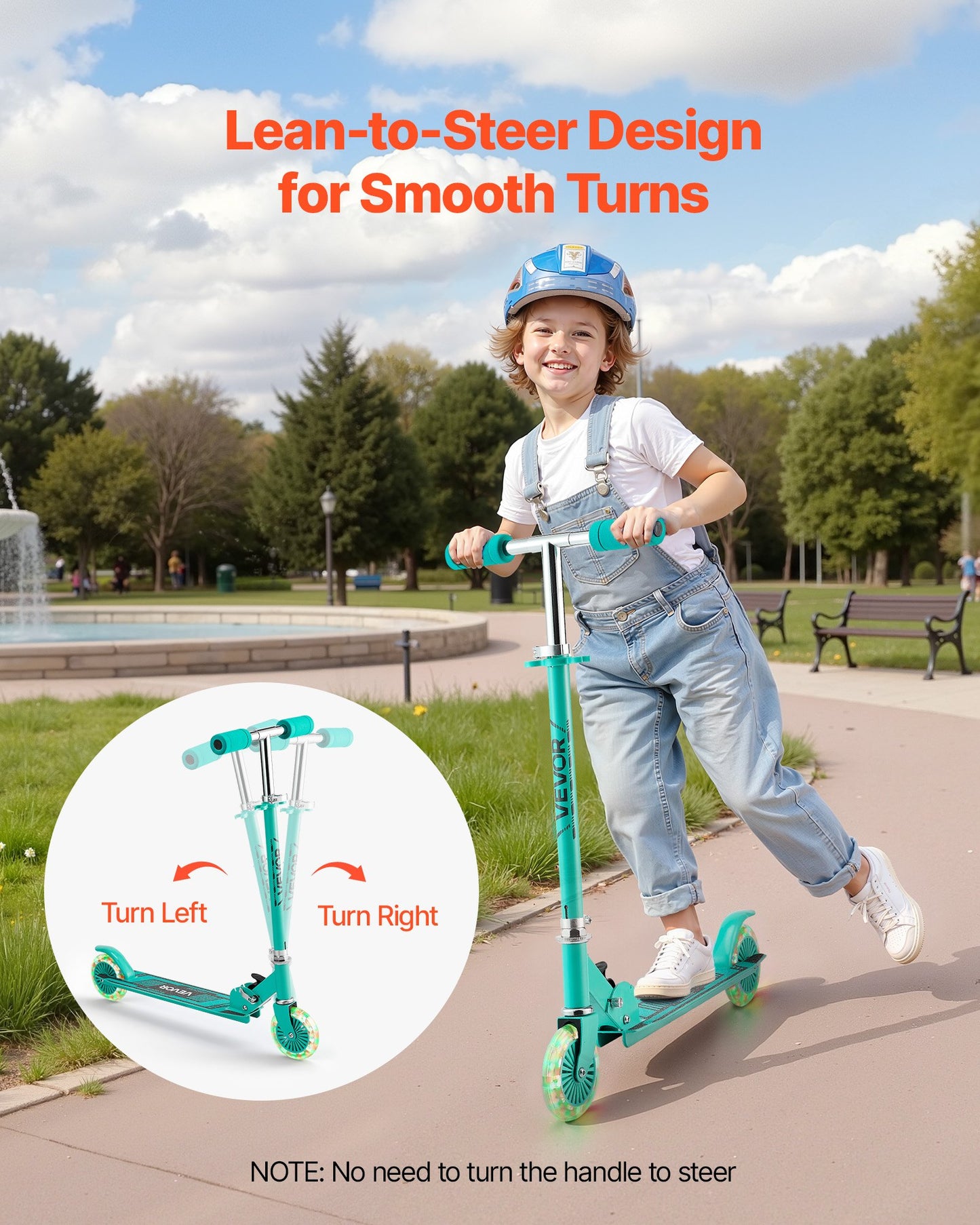 Kick Scooter for Kids Ages 3+, 2-Wheel Toddler Scooter with Light-Up Wheels, Adjustable Height Handlebar, Wide Anti-Slip Deck, Foldable Lightweight Frame for Boys and Girls up to 49.9 kg, Green