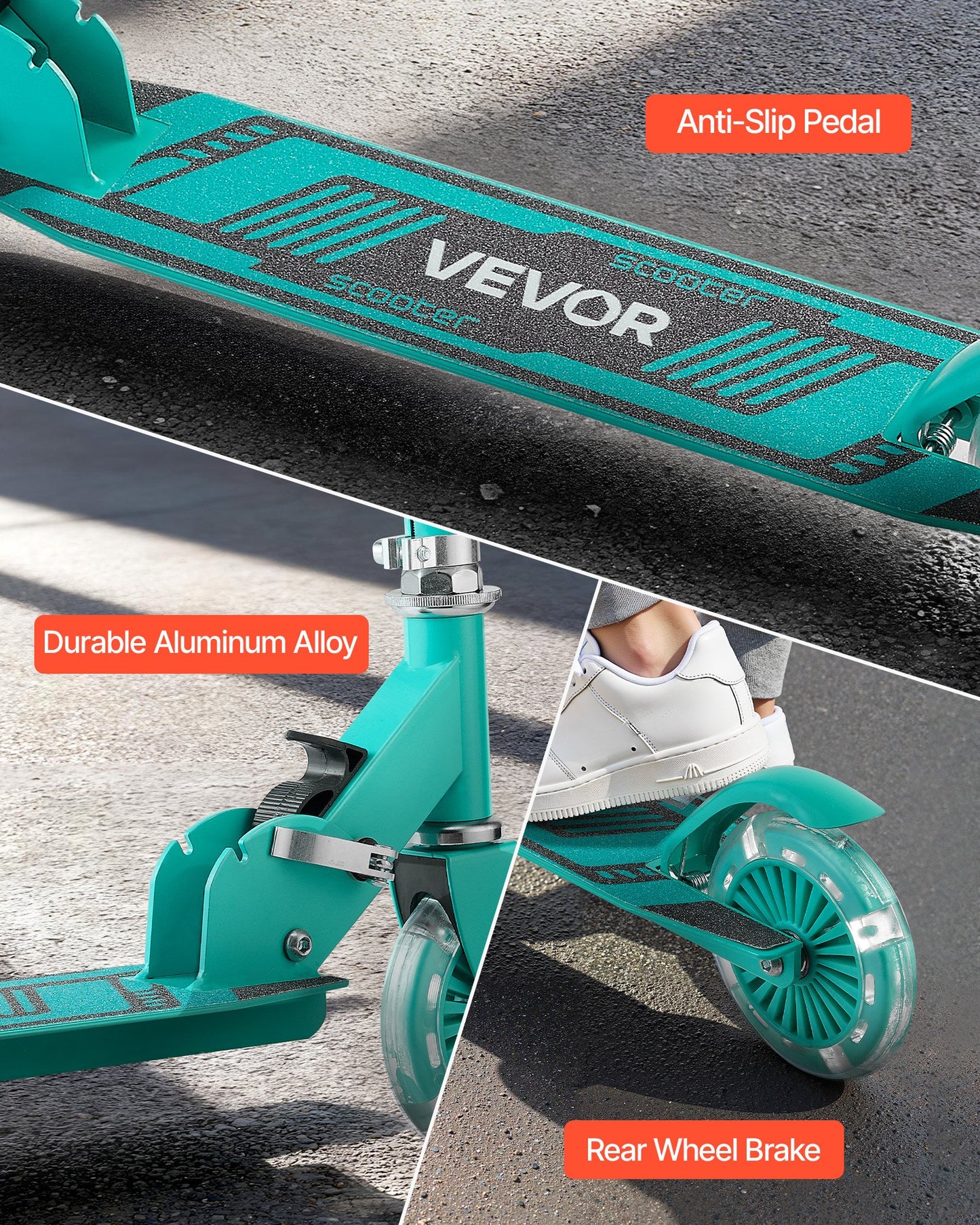 Kick Scooter for Kids Ages 3+, 2-Wheel Toddler Scooter with Light-Up Wheels, Adjustable Height Handlebar, Wide Anti-Slip Deck, Foldable Lightweight Frame for Boys and Girls up to 49.9 kg, Green
