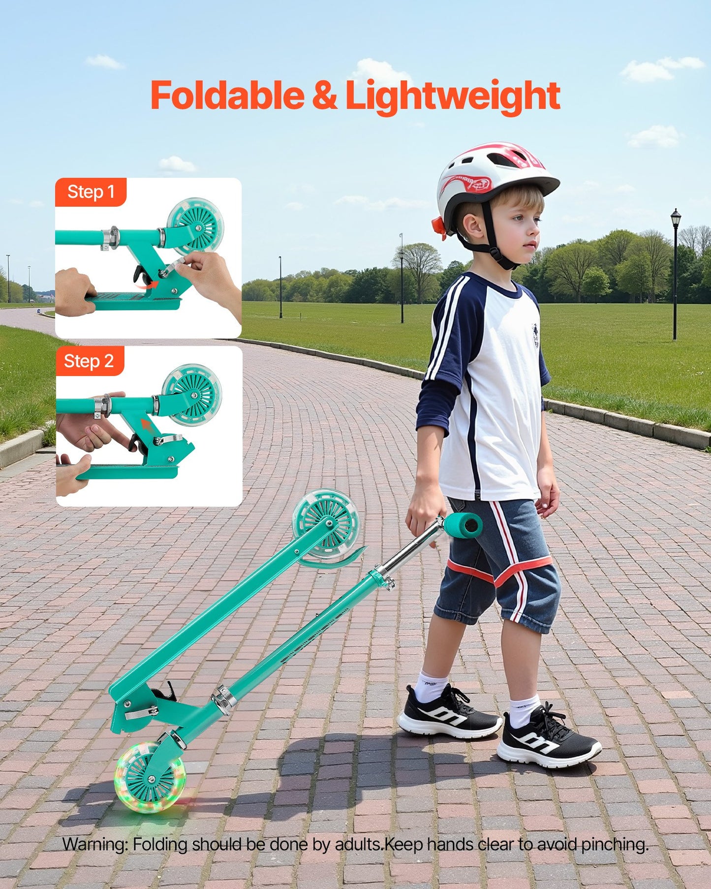 Kick Scooter for Kids Ages 3+, 2-Wheel Toddler Scooter with Light-Up Wheels, Adjustable Height Handlebar, Wide Anti-Slip Deck, Foldable Lightweight Frame for Boys and Girls up to 49.9 kg, Green