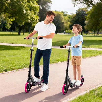Kick Scooter for Kids Ages 8+, Teens & Adults, 2-Wheel Toddler Scooter with Adjustable Height Handlebar, Wide Anti-Slip Deck, Foldable Lightweight Frame for Boys and Girls up to 99.8 kg, Pink