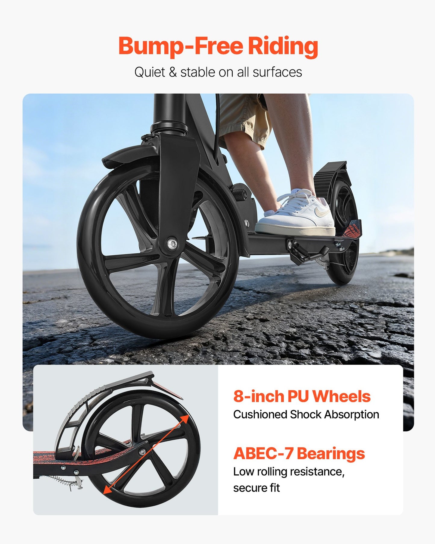 Kick Scooter for Kids Ages 8+, Teens & Adults, 2-Wheel Toddler Scooter with Height Adjustable Handlebar, Wide Anti-Slip Deck, Foldable Lightweight Frame for Boys & Girls up to 99.8 kg, Black