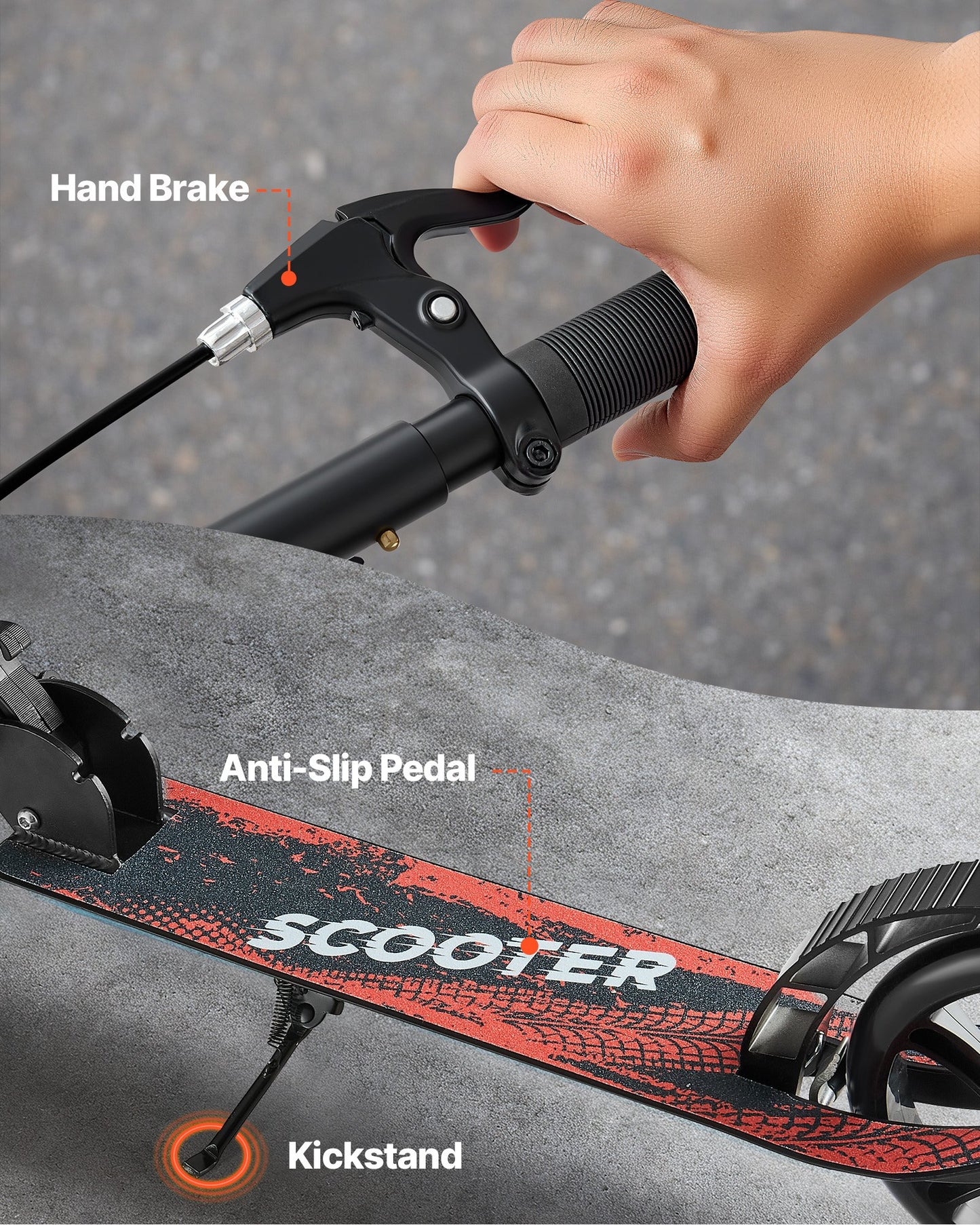 Kick Scooter for Kids Ages 8+, Teens & Adults, 2-Wheel Toddler Scooter with Height Adjustable Handlebar, Wide Anti-Slip Deck, Foldable Lightweight Frame for Boys & Girls up to 99.8 kg, Black