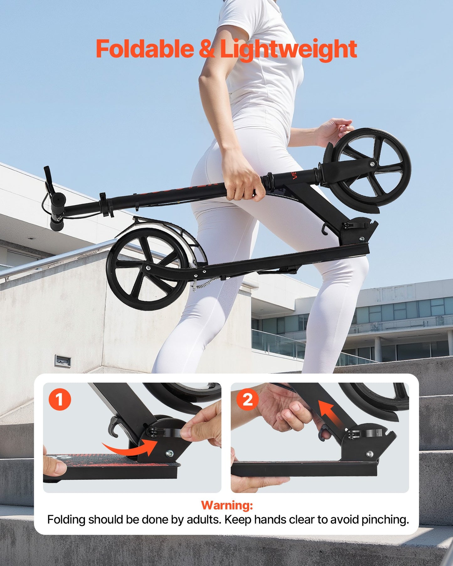 Kick Scooter for Kids Ages 8+, Teens & Adults, 2-Wheel Toddler Scooter with Height Adjustable Handlebar, Wide Anti-Slip Deck, Foldable Lightweight Frame for Boys & Girls up to 99.8 kg, Black