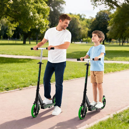 Kick Scooter for Kids Ages 8+, Teens & Adults, 2-Wheel Toddler Scooter with Adjustable Height Handlebar, Wide Anti-Slip Deck, Foldable Lightweight for Boys & Girls up to 99.8 kg, Black + Green