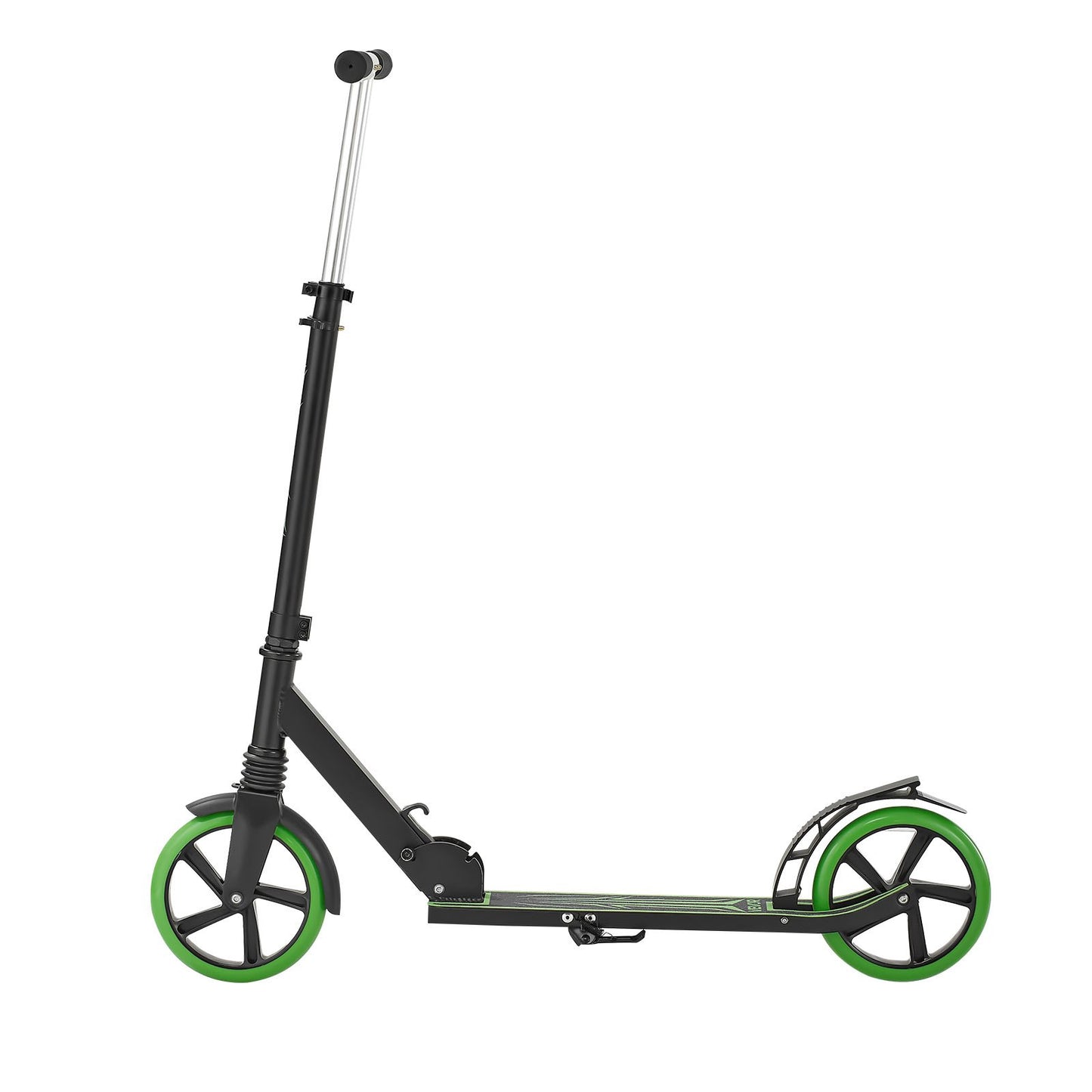 Kick Scooter for Kids Ages 8+, Teens & Adults, 2-Wheel Toddler Scooter with Adjustable Height Handlebar, Wide Anti-Slip Deck, Foldable Lightweight for Boys & Girls up to 99.8 kg, Black + Green