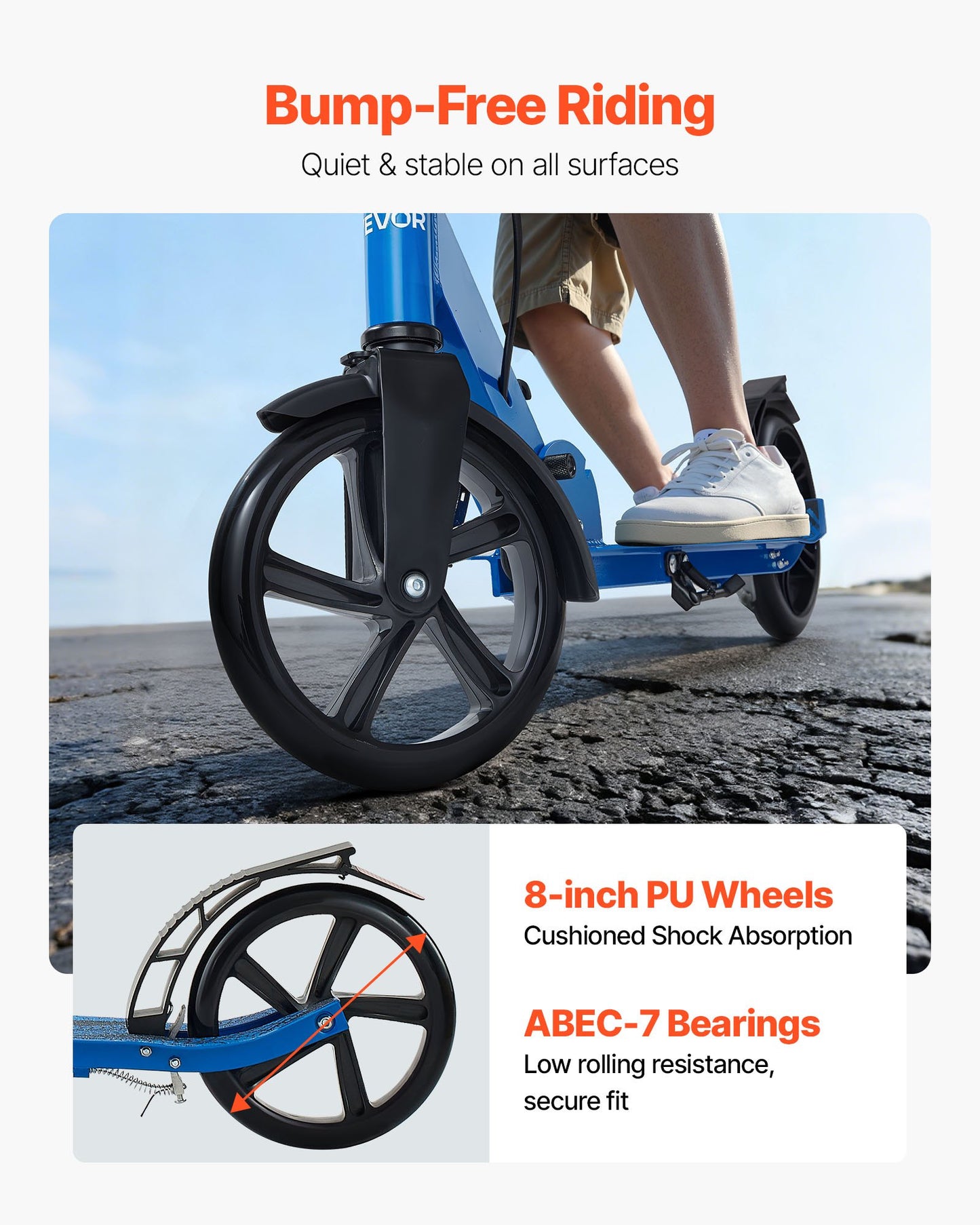 Kick Scooter for Kids Ages 8+, Teens & Adults, 2-Wheel Toddler Scooter with Height Adjustable Handlebar, Wide Anti-Slip Deck, Foldable Lightweight for Boys & Girls up to 99.8 kg, Black + Blue