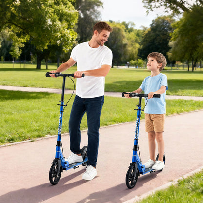 Kick Scooter for Kids Ages 8+, Teens & Adults, 2-Wheel Toddler Scooter with Height Adjustable Handlebar, Wide Anti-Slip Deck, Foldable Lightweight for Boys & Girls up to 99.8 kg, Black + Blue