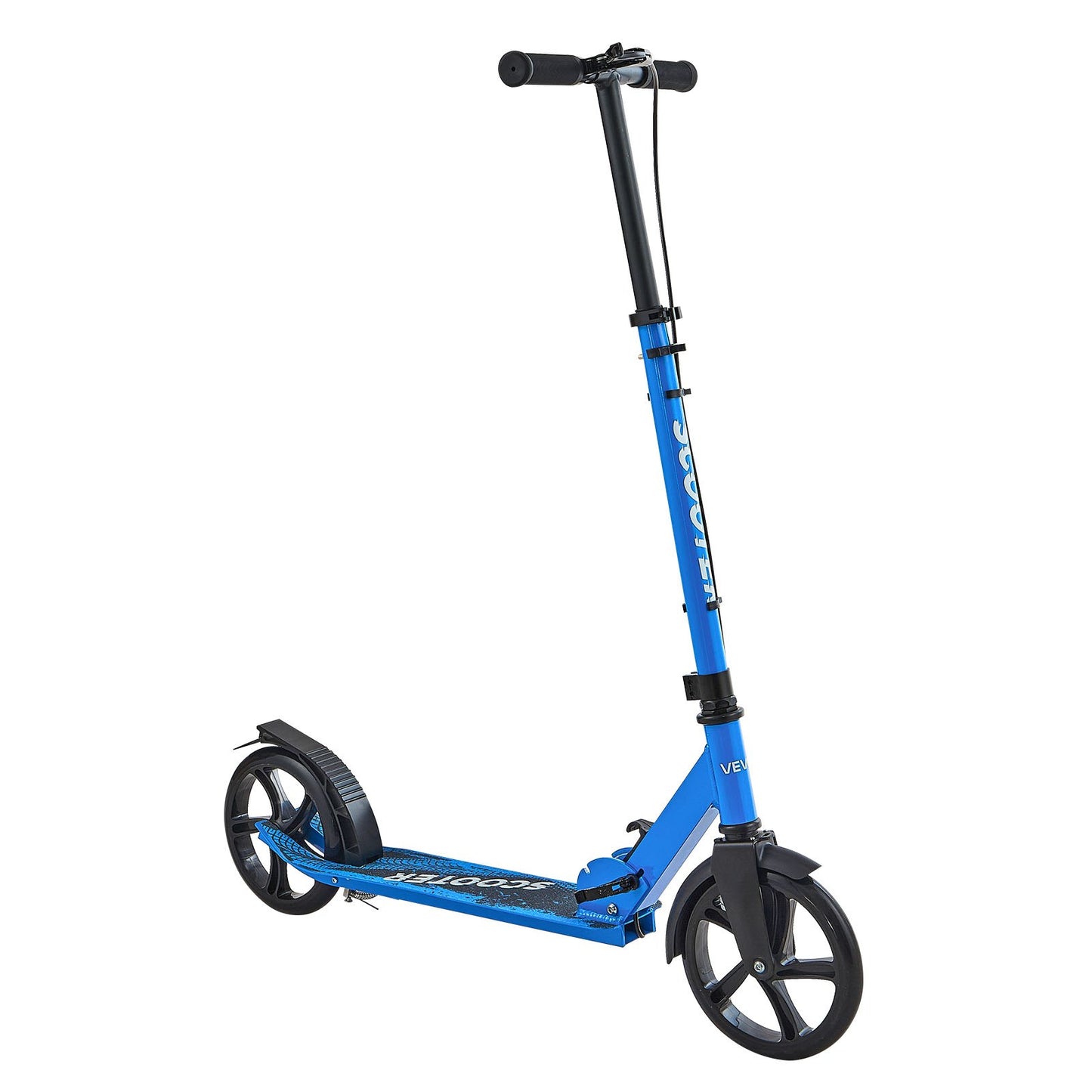 Kick Scooter for Kids Ages 8+, Teens & Adults, 2-Wheel Toddler Scooter with Height Adjustable Handlebar, Wide Anti-Slip Deck, Foldable Lightweight for Boys & Girls up to 99.8 kg, Black + Blue
