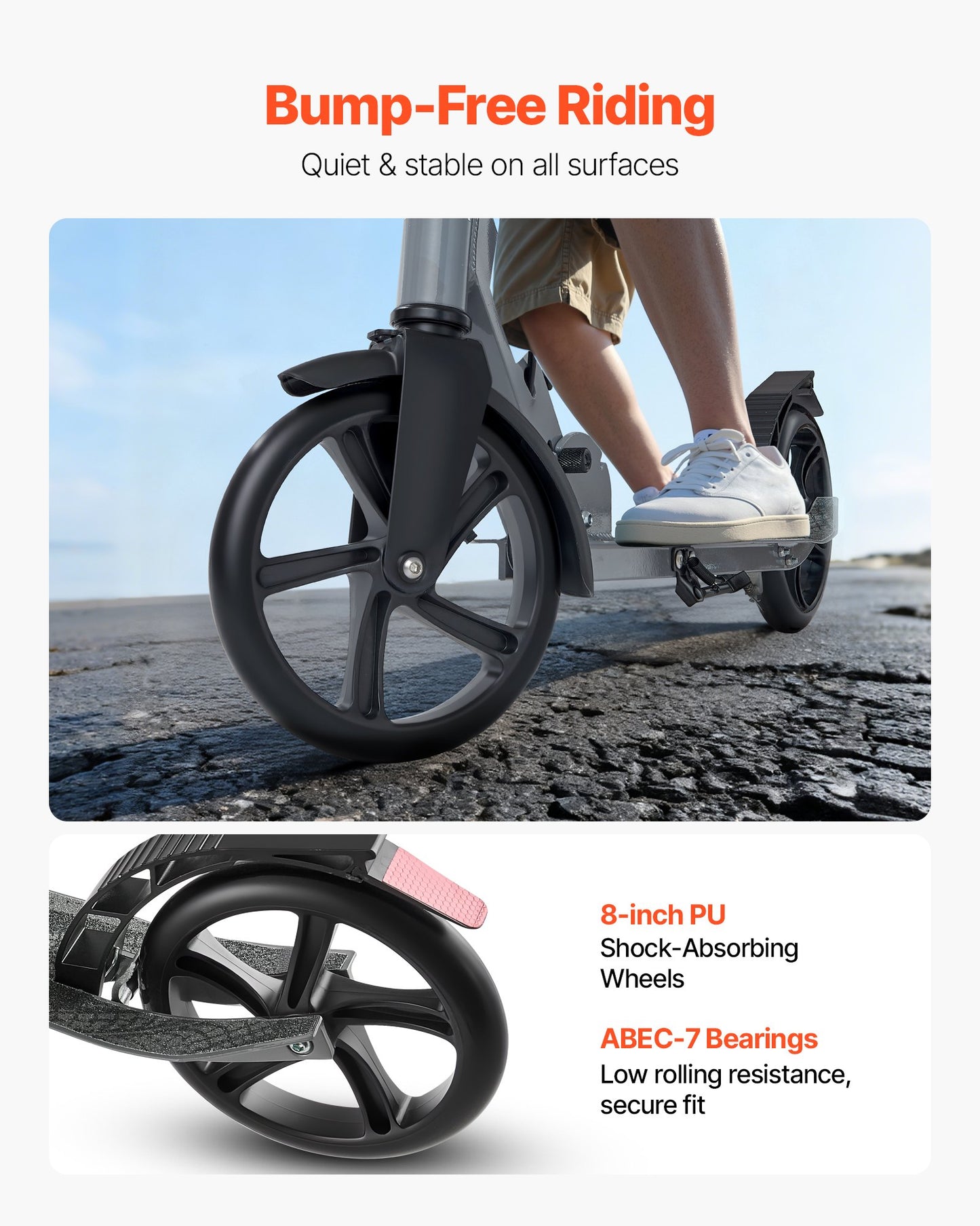 Kick Scooter for Kids Ages 8+, Teens & Adults, 2-Wheel Toddler Scooter with Adjustable Height Handlebar, Wide Anti-Slip Deck, Foldable Lightweight Frame for Boys and Girls up to 99.8 kg, Gray