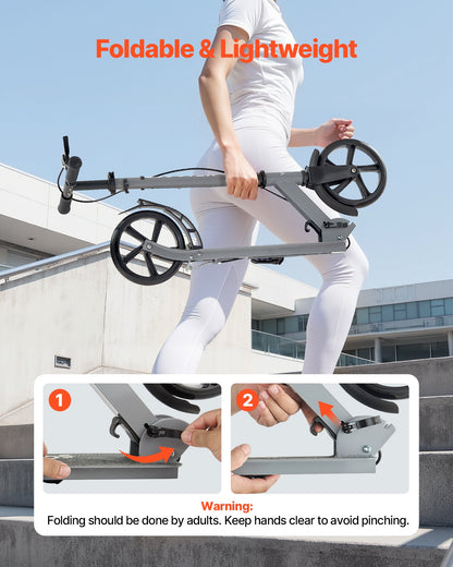 Kick Scooter for Kids Ages 8+, Teens & Adults, 2-Wheel Toddler Scooter with Adjustable Height Handlebar, Wide Anti-Slip Deck, Foldable Lightweight Frame for Boys and Girls up to 99.8 kg, Gray