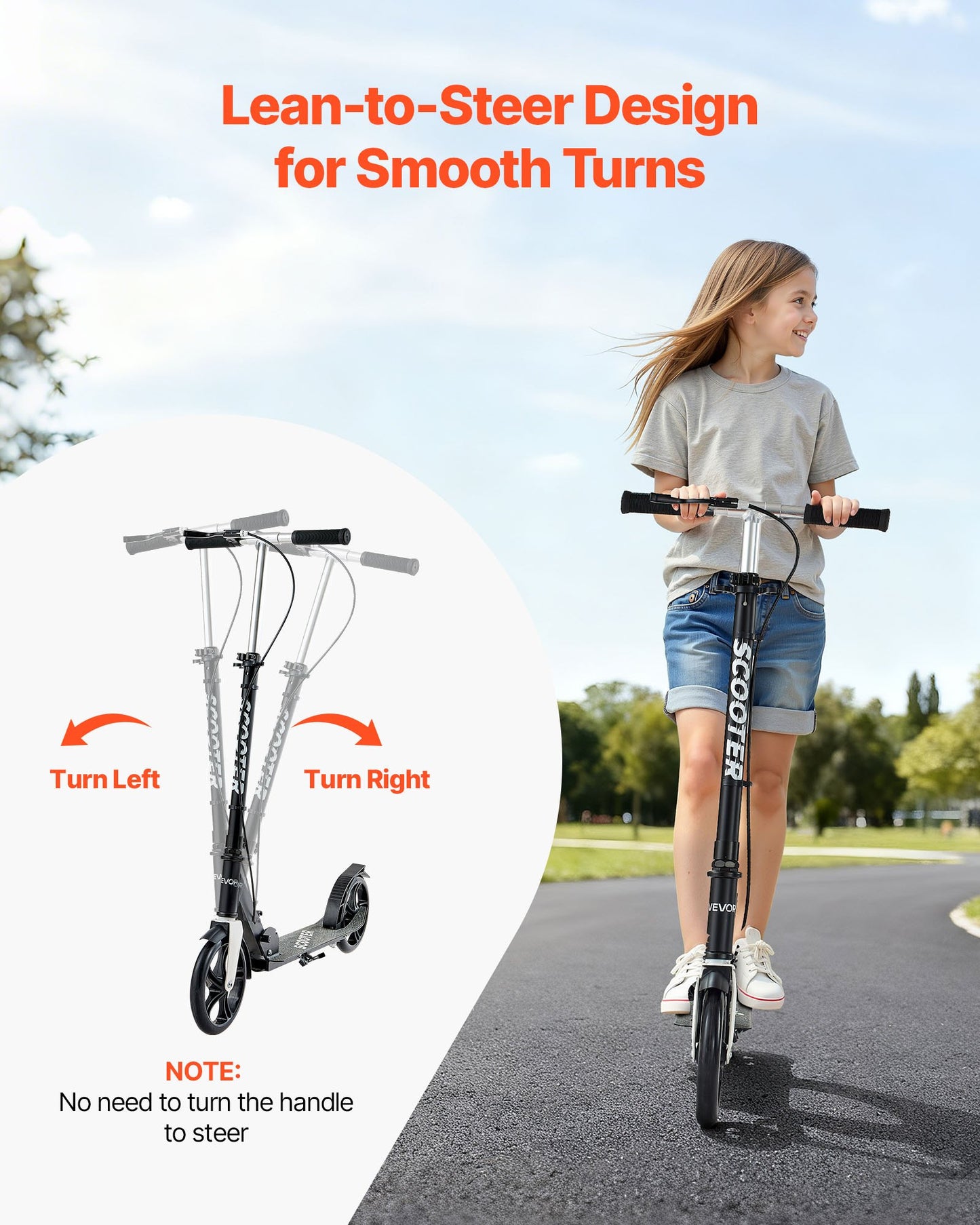 Kick Scooter for Kids Ages 8+, Teens & Adults, 2-Wheel Toddler Scooter with Adjustable Height Handlebar, Wide Anti-Slip Deck, Foldable Lightweight for Boys & Girls up to 99.8 kg, Black + Silver