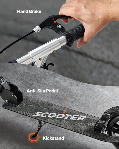 Kick Scooter for Kids Ages 8+, Teens & Adults, 2-Wheel Toddler Scooter with Adjustable Height Handlebar, Wide Anti-Slip Deck, Foldable Lightweight for Boys & Girls up to 99.8 kg, Black + Silver