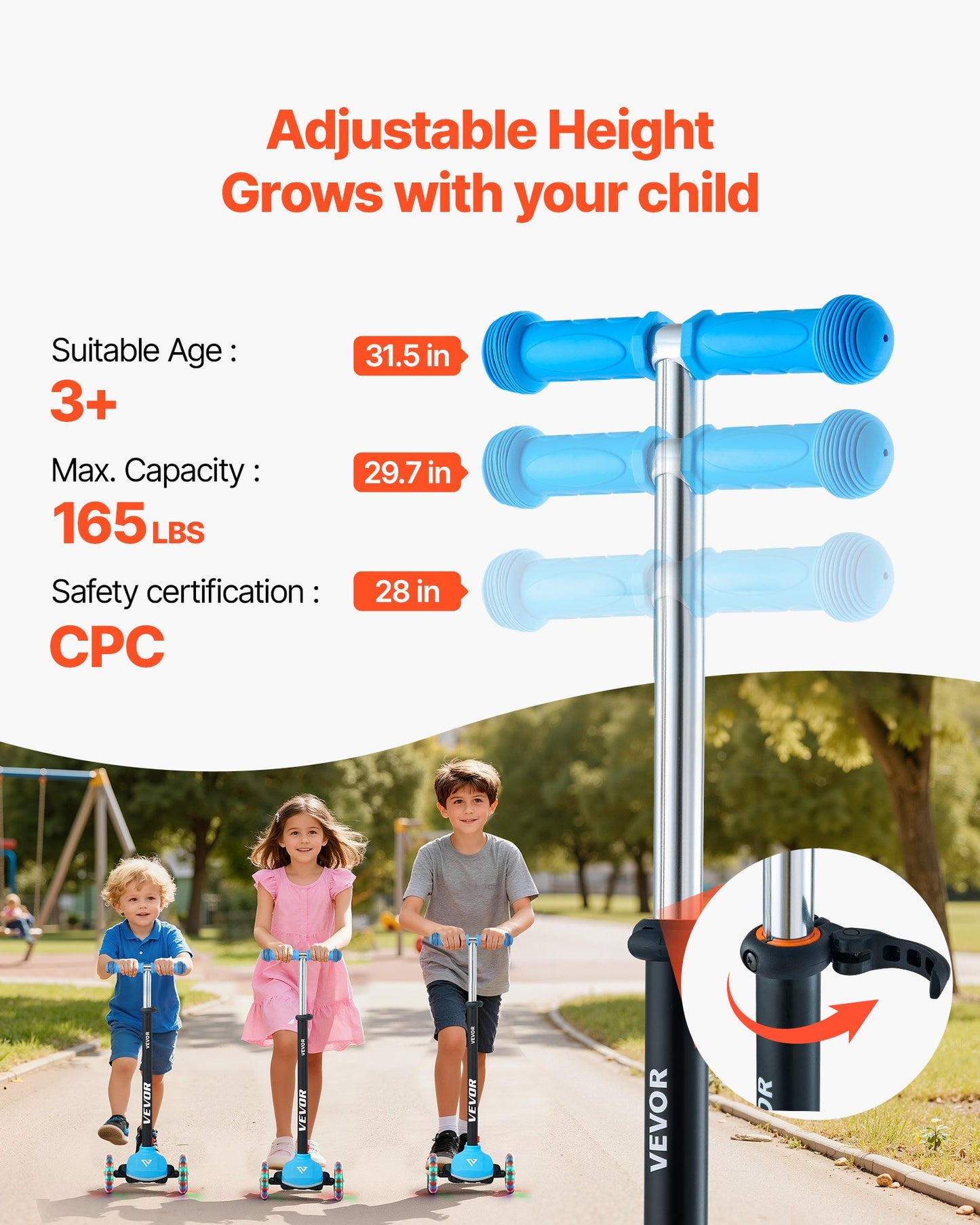 Kick Scooter for Kids Ages 3+, 3-Wheel Toddler Scooter with Light-Up Wheels, Adjustable Height Handlebar, Wide Anti-Slip Deck, Lightweight Aluminum Frame for Boys and Girls up to 74.8 kg, Blue