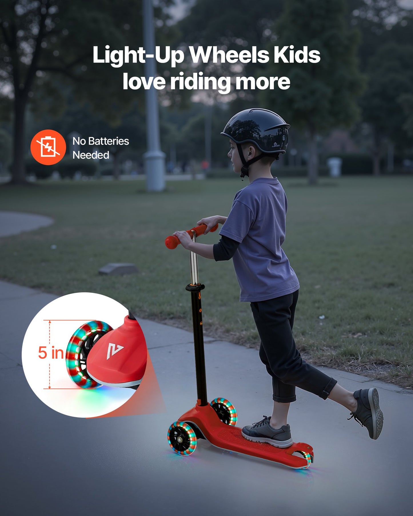 Kick Scooter for Kids Ages 3+, 3-Wheel Toddler Scooter with Light-Up Wheels, Adjustable Height Handlebar, Wide Anti-Slip Deck, Lightweight Aluminum Frame for Boys and Girls up to 74.8 kg, Red