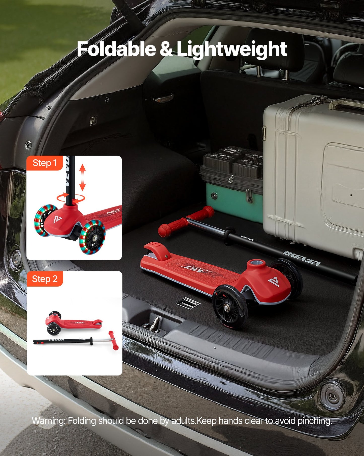 Kick Scooter for Kids Ages 3+, 3-Wheel Toddler Scooter with Light-Up Wheels, Adjustable Height Handlebar, Wide Anti-Slip Deck, Lightweight Aluminum Frame for Boys and Girls up to 74.8 kg, Red