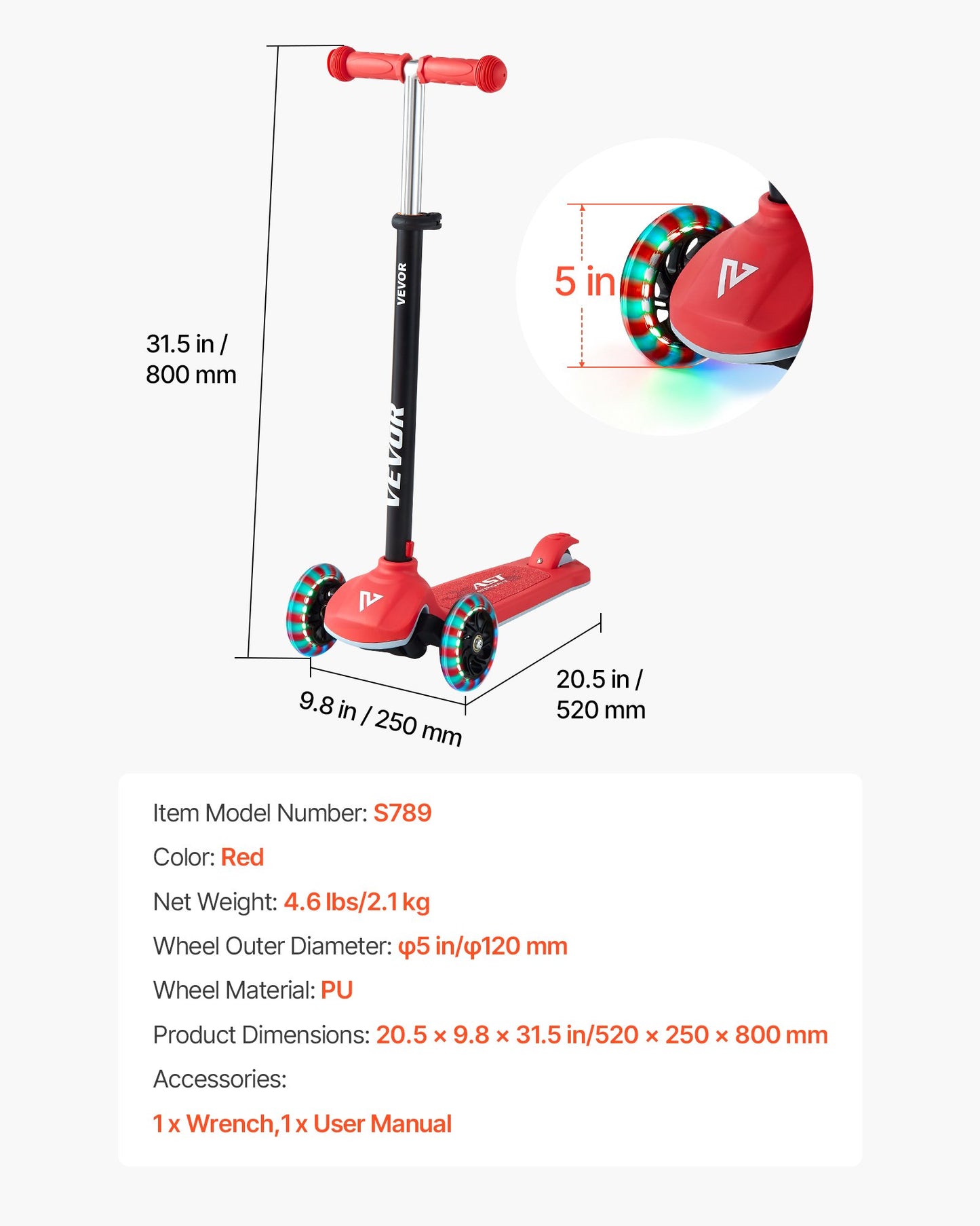 Kick Scooter for Kids Ages 3+, 3-Wheel Toddler Scooter with Light-Up Wheels, Adjustable Height Handlebar, Wide Anti-Slip Deck, Lightweight Aluminum Frame for Boys and Girls up to 74.8 kg, Red