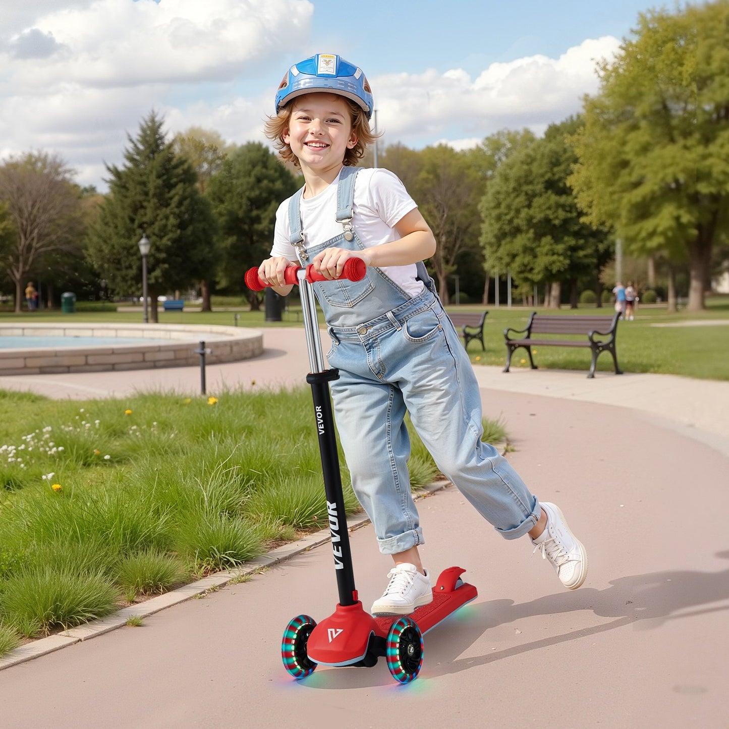 Kick Scooter for Kids Ages 3+, 3-Wheel Toddler Scooter with Light-Up Wheels, Adjustable Height Handlebar, Wide Anti-Slip Deck, Lightweight Aluminum Frame for Boys and Girls up to 74.8 kg, Red