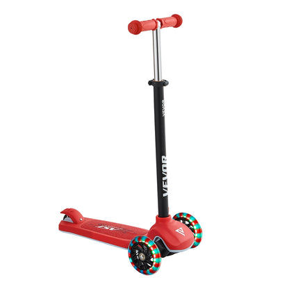 Kick Scooter for Kids Ages 3+, 3-Wheel Toddler Scooter with Light-Up Wheels, Adjustable Height Handlebar, Wide Anti-Slip Deck, Lightweight Aluminum Frame for Boys and Girls up to 74.8 kg, Red