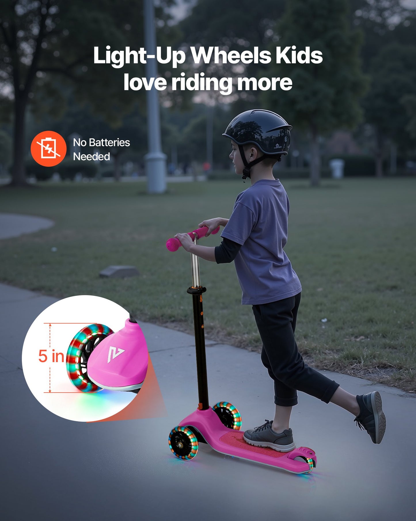 Kick Scooter for Kids Ages 3+, 3-Wheel Toddler Scooter with Light-Up Wheels, Adjustable Height Handlebar, Wide Anti-Slip Deck, Lightweight Aluminum Frame for Boys and Girls up to 74.8 kg, Pink