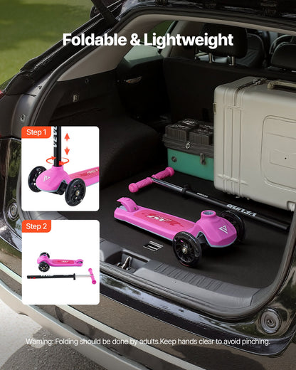 Kick Scooter for Kids Ages 3+, 3-Wheel Toddler Scooter with Light-Up Wheels, Adjustable Height Handlebar, Wide Anti-Slip Deck, Lightweight Aluminum Frame for Boys and Girls up to 74.8 kg, Pink