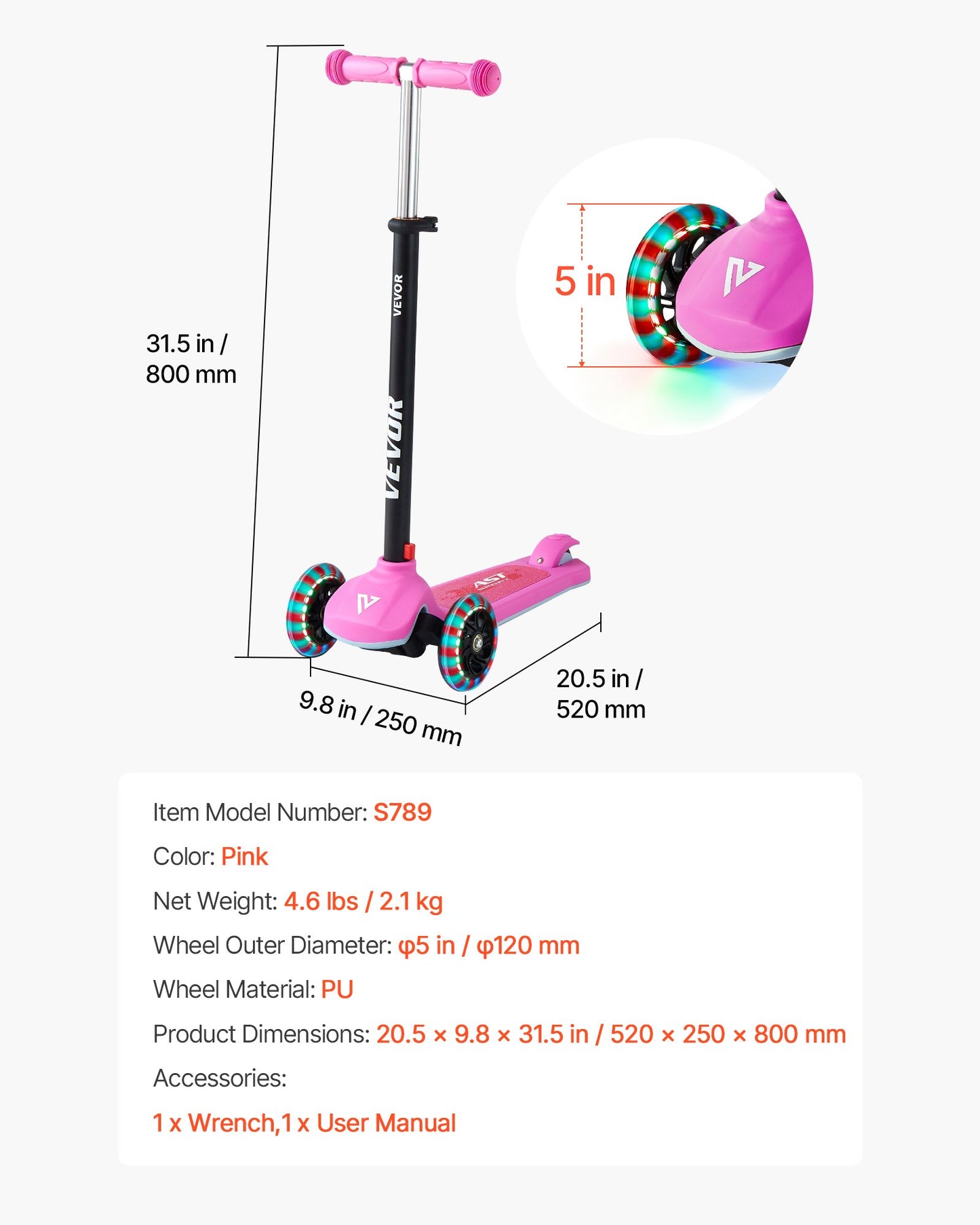 Kick Scooter for Kids Ages 3+, 3-Wheel Toddler Scooter with Light-Up Wheels, Adjustable Height Handlebar, Wide Anti-Slip Deck, Lightweight Aluminum Frame for Boys and Girls up to 74.8 kg, Pink