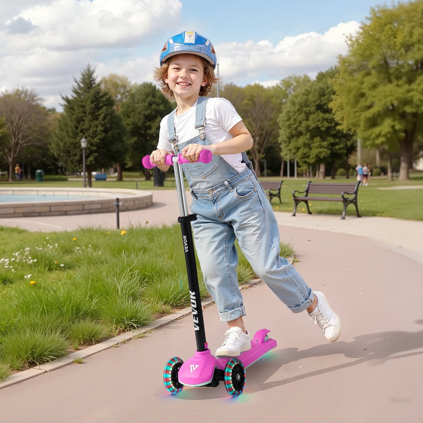 Kick Scooter for Kids Ages 3+, 3-Wheel Toddler Scooter with Light-Up Wheels, Adjustable Height Handlebar, Wide Anti-Slip Deck, Lightweight Aluminum Frame for Boys and Girls up to 74.8 kg, Pink
